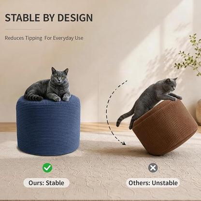 Stuffed Pouf Ottoman Foot Rest with 2.8-inch Solid Foam Base | Odorless Filling Resists Clumping, Washable Corduroy Cover, Round Foot Stool for Living Room Couch Lounging and Home Decor