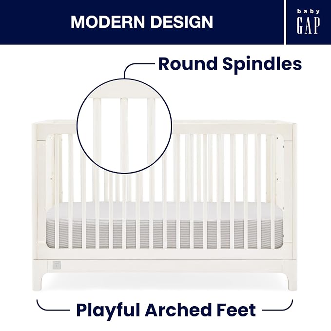 babyGap Wren 4-in-1 Convertible Crib by Delta Children - Greenguard Gold Certified, Antique White