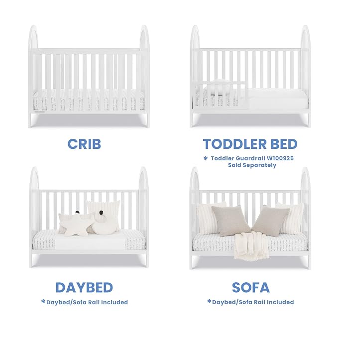 Delta Children Milano 4-in-1 Convertible Crib - Greenguard Gold Certified, Bianca White