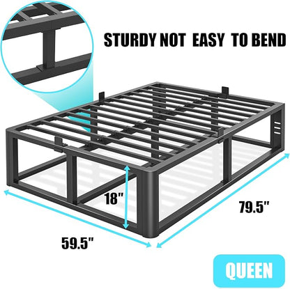 Bilily Metal Heavy Duty 18 inch Queen Bed Frame with Rounded Corner and Headboard Hole Mattress Retainers 3500 LBS No Box Spring Needed Platform Noise Free Easy Assembly