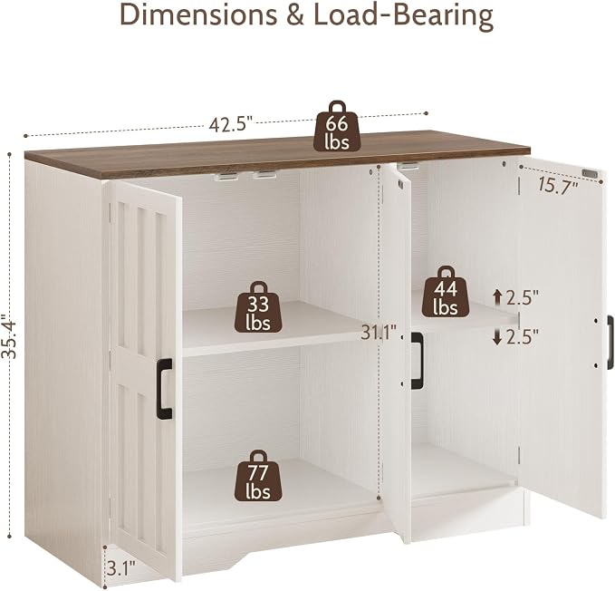 Modern Farmhouse Buffet Cabinet with Storage, 42" Large Sideboard Storage Cabinet with 3 Barn Doors, Coffee Liquor Bar Cabinet Wood Table Credenza with Adjustable Shelf for Kitchen Dining Living Room