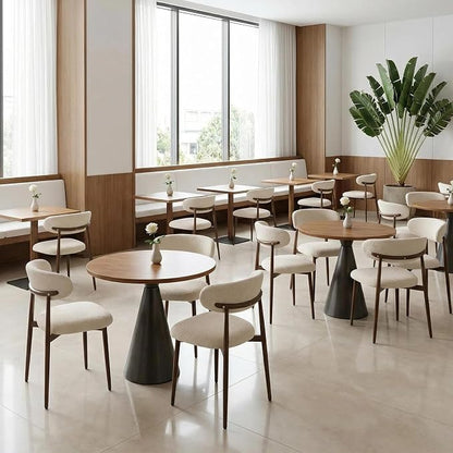 Furniliving Mid Century Modern Dining Chairs Set of 4, 300 lbs Capacity Upholstered Chenille Kitchen Chairs with Walnut Grain Metal Legs and Ergonomic Curved Back, Beige(Walnut/Chenille)