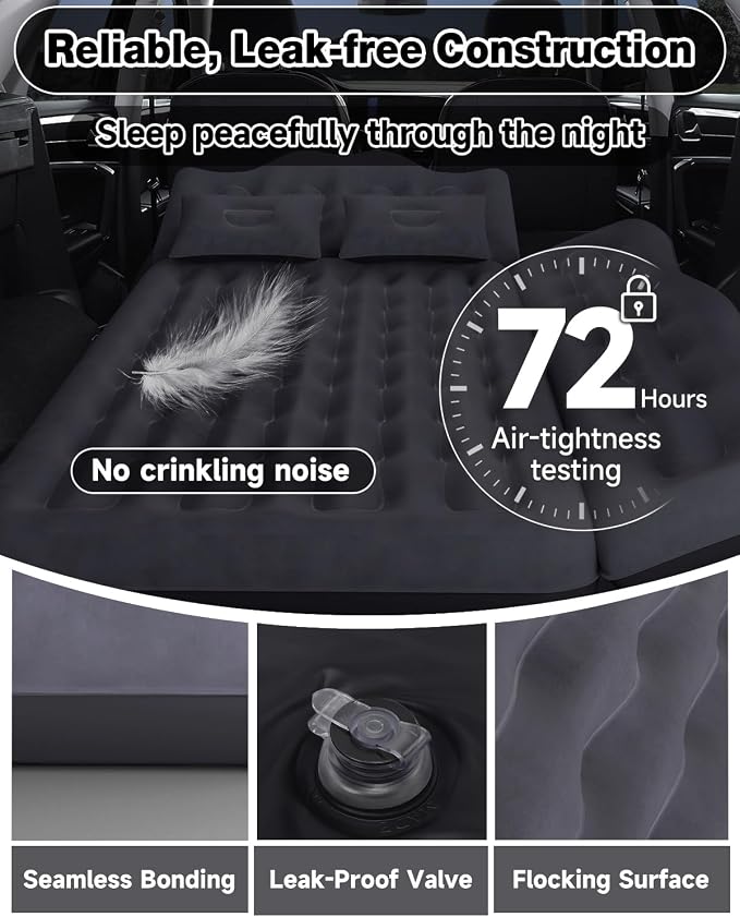 Umbrauto Car Air Mattress Bed: Inflatable SUV Camping Sleeping Pad for Truck Back Seat with Pump & Pillows, Blow Up Backseat Car Mattress for Van Rear Seat