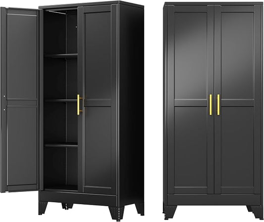 61" Metal Garage Storage Cabinet with 2 Doors and 3 Adjustable Shelves,Metal Storage Cabinets,Steel Tool Cabinets for Home,Office,Garage,Warehouse (Black, 61''H x 27''W x 14''D)