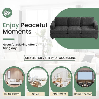 YOUDENOVA Sofa, 89" 3-Seater Deep Seat Sofa, Modern Comfy Couches for Living Room Apartment Lounge, Dark Grey Chenille
