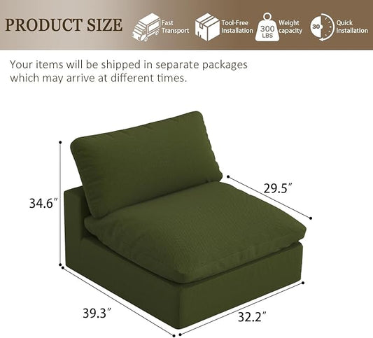 Modular Sectional Sofa,Extra Comfty Deep-Seat-Filled Couch,Green Modern Couches for Living Room,Apartment,Office,Small Space