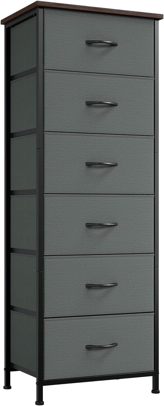 Somdot Tall Dresser for Bedroom with 6 Drawers, Storage Organizer Chest of Drawers with Removable Fabric Bins for Closet Bedside Living Room Laundry Entryway Hallway, Charcoal Grey