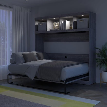 Bestar Full Size Horizontal Murphy Bed with Storage and Charging Station, 80-inch, for Bedroom or Guestroom, Pur Collection, Modern, Gray