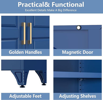 Polup Metal Storage Cabinet,75" Tall Kitchen Pantry Storage Cabinet with Doors and Adjustable Shelves, Blue Metal Pantry Cabinets with 3 Drawers, Large Cupboard for Dining Living Room, Bathroom