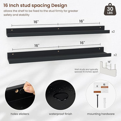 Axeman 30 Inch Black Floating Shelves | Picture Ledge Shelf Set of 4 | Rustic Wood Wall Shelves with Lip | 30" Black Picture Shelf for Wall with Ledge | Photo Shelves