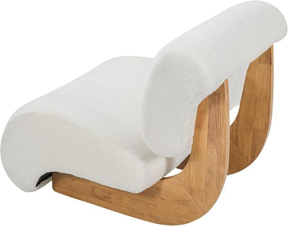 Merax 28" Modern Curved Boucle Accent Chair with Solid Wood Base, Mid-Century Armless Upholstered Slipper Lounge Chair for Living Room, Bedroom, Reading Nook, Natural + Beige