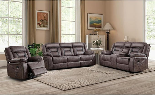 EBELLO Faux Leather Recliner Sofa Furniture Set for Living Room, Recliner Chair, Manual Loveseat, 3 Seat Recliniing Sofa Couch Set for Meeting Room, Grey