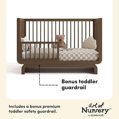 Storkcraft Santorini 5-in-1 Convertible Crib with Toddler Guardrail – GREENGUARD Gold Certified, Conversion Kit Included, 100% Solid Wood, Fits Standard Crib Mattress (Hazelnut)