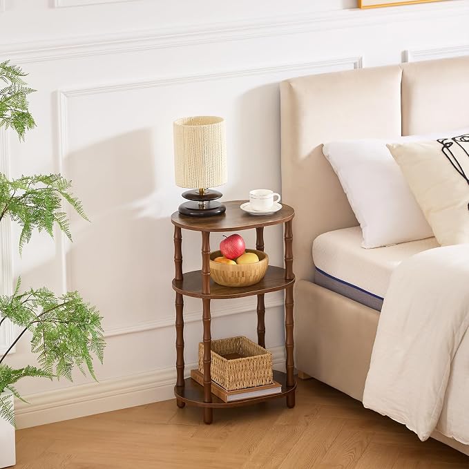 Side Table, 3-Tier Oval Accent Small End Table, Modern Oval Nightstand Accent Table for Small Space, Bedrooms, Living Room, Easy to Assemble, Rustic Brown
