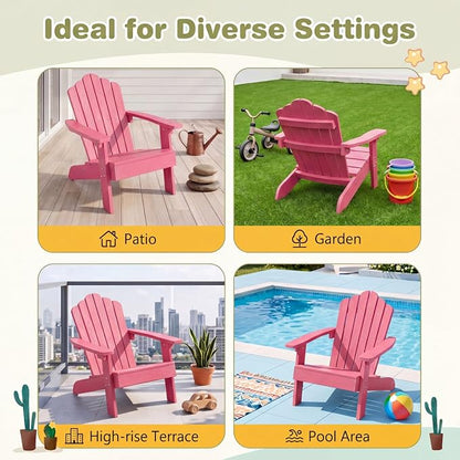Giantex Kids Adirondack Chair, All-Weather HIPS Children's Outdoor Chair with Tilted High Backrest, Toddler Beach Chair for Garden Patio Backyard, Kids Lawn Chairs for Age 3-7 (1,Pink)