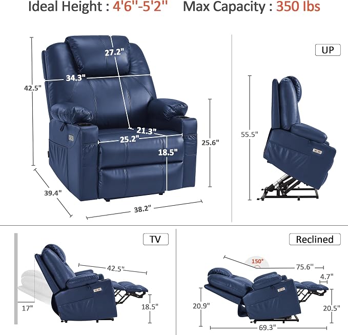 MCombo Power Lift Recliner Chair for Elderly R7042(Blue, Small-Wide)