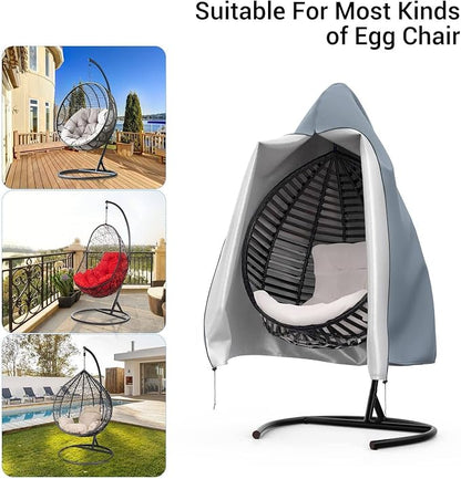 Patio Egg Chair Cover with Zipper and Air Vent, Mrrihand 420D Heavy Duty Outdoor Chair Cover Waterproof, Hanging Swing Chair Covers, 74.8”H X 45.3”W, Grey, 1 Pack