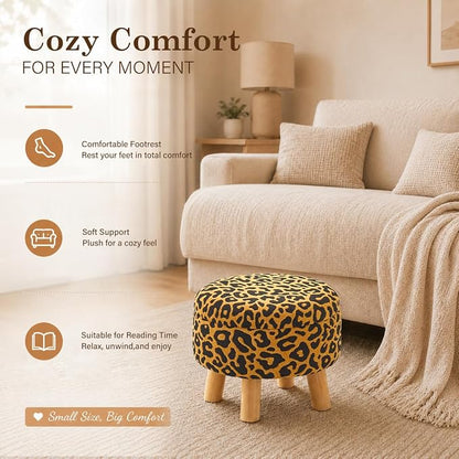 Wimarsbon Storage Ottoman, Modern Round Footrest with Soft Padded Seat, Pattern Velvet Footstool with Wood Legs, Accent Small Table or Plant Stand for Hallway, Living Room (Orange)
