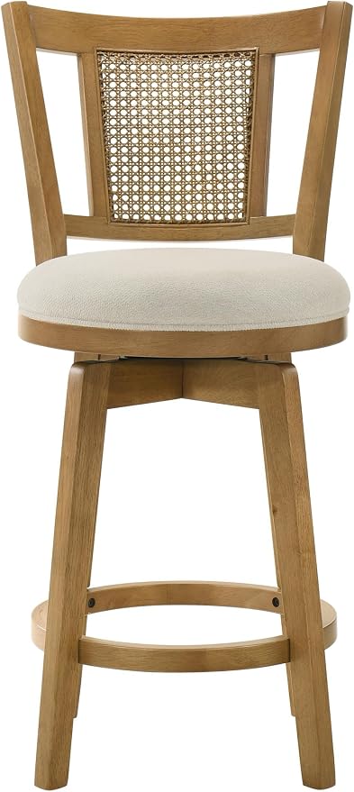 Armen Living Isla 30 in. Amber Glow Bar Height Rubberwood Swivel Barstool with Ivory Fabric Seat