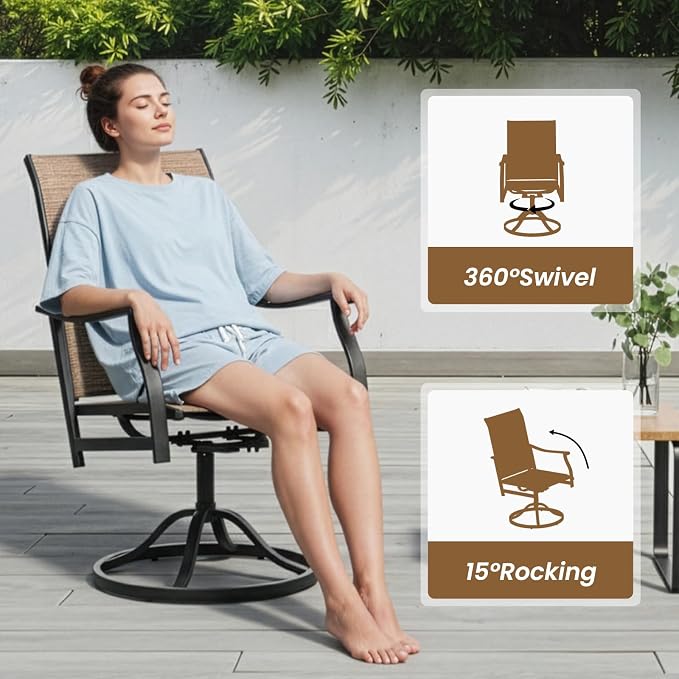 Soohow Outdoor Dining Set for 6, 7-Piece Patio Table and Chairs Set, 6 x Swivel Patio Dining Chairs with Textilene Fabric and 60"x35" Outdoor Table with 1.57" Umbrella Hole for Backyard, Poolside