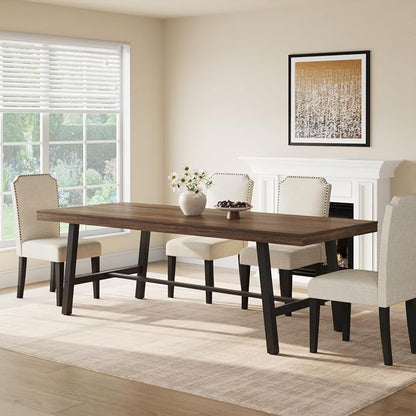 GarveeHome Industrial Dining Table for 8-10 People, 86.61" Long Large Kitchen Table with Sturdy Metal Frame, Rectangular Counter for Dinner, Kitchen, Dining Room (Brown, 87" Non-extendable)