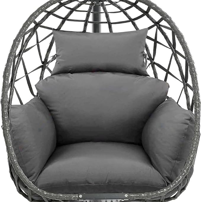 Egg Chair Cushion Replacement, Waterproof Thicken Hanging Egg Swing Chair Cushion for Outdoor Furniture, Wicker Rattan Hammock Basket Cushion with Headrest Pillow 47x31.5x4.7 inch, Grey