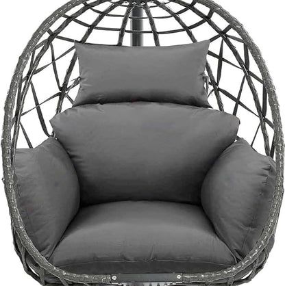 Egg Chair Cushion Replacement, Waterproof Thicken Hanging Egg Swing Chair Cushion for Outdoor Furniture, Wicker Rattan Hammock Basket Cushion with Headrest Pillow 47x31.5x4.7 inch, Grey