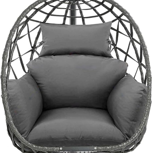 Egg Chair Cushion Replacement, Waterproof Thicken Hanging Egg Swing Chair Cushion for Outdoor Furniture, Wicker Rattan Hammock Basket Cushion with Headrest Pillow 47x31.5x4.7 inch, Grey
