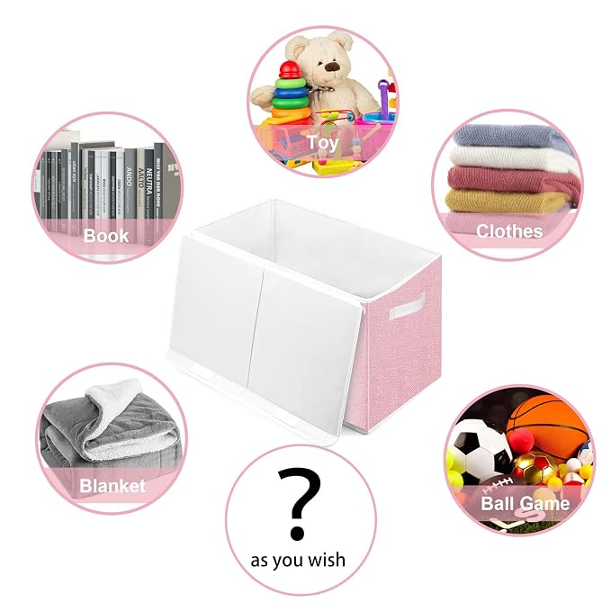 Pantryily Toy Storage Box for Girls, Large Kids Toy Chest Boxes Organizers and Storage with Lids & Handles for Nursery,Playroom 24.5"x13"x16"(Pink)