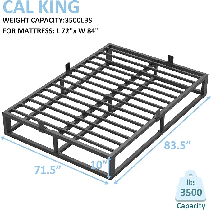 Bilily 10 Inch California King Bed Frame with Steel Slat Support,Low Profile King Metal Platform Bed Frame Support Mattress Foundation,Heavy Duty,No Box Spring Needed,Easy Assembly,Noise Free