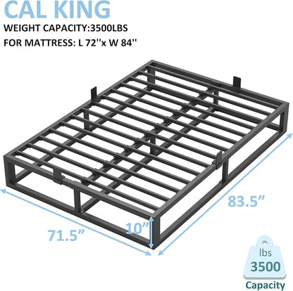 Bilily 10 Inch California King Bed Frame with Steel Slat Support,Low Profile King Metal Platform Bed Frame Support Mattress Foundation,Heavy Duty,No Box Spring Needed,Easy Assembly,Noise Free