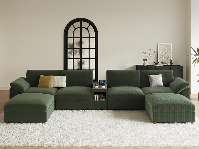 EASE MOOSE Oversized U Shape Sectional Modular Sofa, Extra Large Deep Seat Couch Modular Removable Washable Sectional Couch，Green