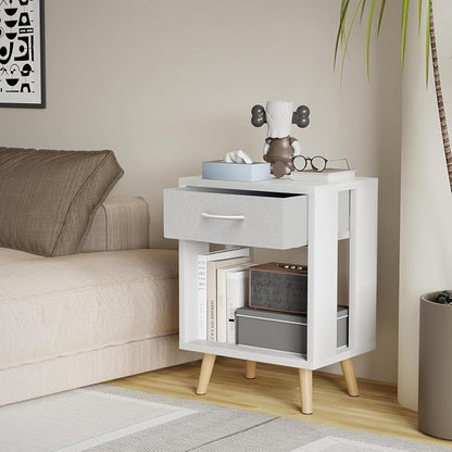 GYIIYUO 24" H Nightstands Set of 2 with Fabric Drawer, White | Open Wood Shelf, Side Table with Storage for Bedroom, Spacious 15.7"L x 11.8"W x 24"H Top Fits Lamp + Books, Stable Frame
