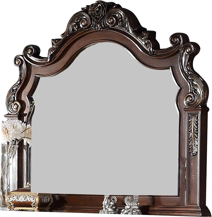 First of a Kind Santa Monica Traditional 5 Piece Queen Bedroom Set with Upholstered Tufted Headboard Elegant Classic Design Coordinated Furniture Collection, Cherry