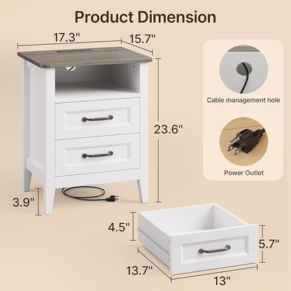 Gizoon 3 PCS Bedroom Furniture Set, 7 Drawer Dresser and 2 Nightstands with Charging Station, with Modern Grey Wooden Tabletop