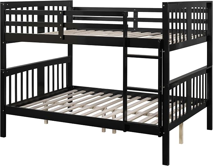 Merax Full Over Full Bunk Bed Convertible to Two Separate Beds, Solid Pine Wood Frame with Safety Guardrail & Headboard, Sturdy Durable Design, for Teens, Espresso