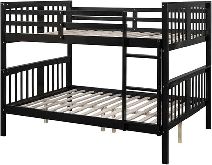 Merax Full Over Full Bunk Bed Convertible to Two Separate Beds, Solid Pine Wood Frame with Safety Guardrail & Headboard, Sturdy Durable Design, for Teens, Espresso