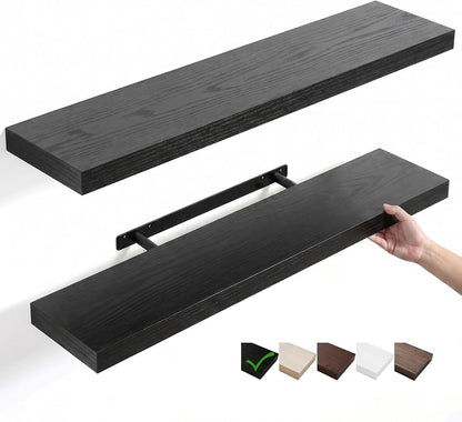 Floating Shelves for Wall, Bathroom Shelves Over Toilet, Wall Shelves & Book Shelf for Room, Hanging Shelf, Modern Wooden Mounted Floating Shelves, 36x7x1.5 in (Black, Set of 2)