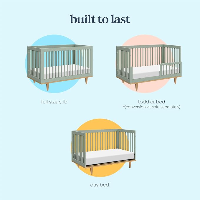 Davinci Marley 3-in-1 Convertible Baby Crib, Light Sage | GREENGUARD Gold Certified, FSC Certified, Converts to Toddler Bed & Daybed, 4 Adjustable Mattress Heights - Easy Assembly