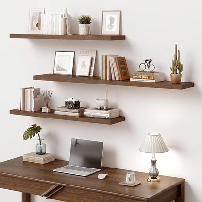Vivelove 36 Inches Floating Shelves Wall Mounted, 10" Deep Wall Shelves for Bedroom, Bathroom, Living Room, Kitchen, Office, Home Decor, Modern Shelf, Set of 2, Walnut, 36x10.2x1.5