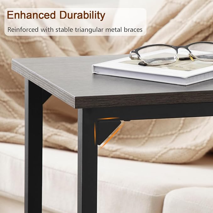 AMHANCIBLE C Shaped End Table Set of 2, Couch Side Table that Slide Under Sofa, Narrow Small Space TV Trays for Living Room, Bedroom, Dark Grey, HET02CDG