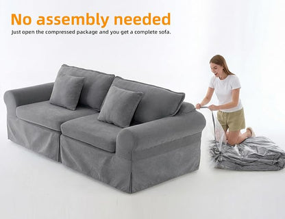Mistpeople Modern Loveseat Sofa Couch, Upholstered Comfy Sofa with Pillows & Armrests, Deep Seating Couch with Removable Cover for Living Room Bedroom Apartment Office Small Spaces, Grey 3 Seats