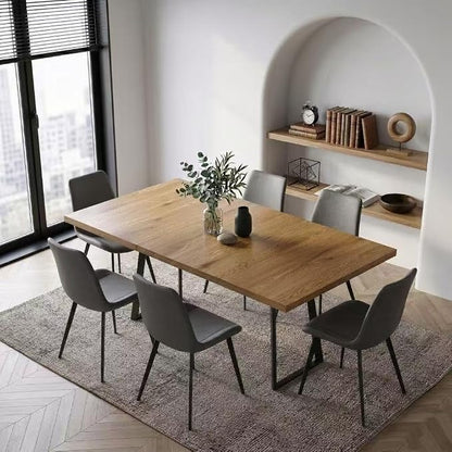 ZckyCine Butterfly‑Leaf 47‑63 Inch Extendable Dining Set with 6 PU Leather Chairs for Small‑Size Homes