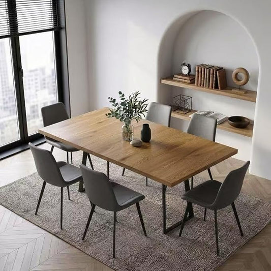 ZckyCine Butterfly‑Leaf 47‑63 Inch Extendable Dining Set with 6 PU Leather Chairs for Small‑Size Homes