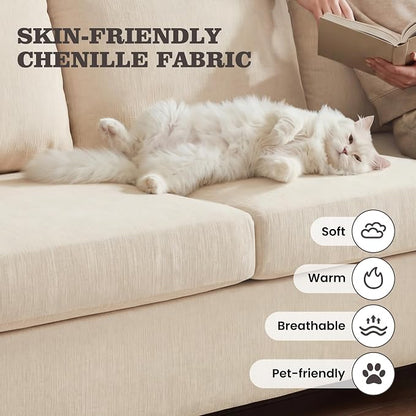 Apicizon 63" Loveseat Sofa Couch, Cloud Couch Lounge Sofa with 2 Cushion for Bedroom, Chenille Lounge Sofa for Living Room Aparment, Beige