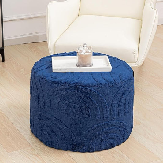 Asuprui Plush Fabric Ottoman Footrest – 20"x14" Soft Foam Pouf with Removable Cover Perfect for Living Room, Bedroom & Dorm(Dark Blue)