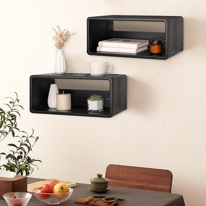 Floating Nightstand Oak Wooden Shelf Wall Mount - Stylish & Minimalistic Bedside Shelf Hanging Storage Phone Rest Side Table for Bedroom Office Home Decor Black 18”x 10”x 7.5”