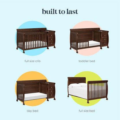DaVinci Kalani 4-in-1 Convertible Baby Crib & Changing Table Combo - GREENGUARD Gold Certified - Toddler Bed, Daybed, Full-Size Bed Conversion - 4 Adjustable Mattress Heights - White | GREENGUARD Gold Certified, Converts to Toddler Bed, Daybed & Full-S...