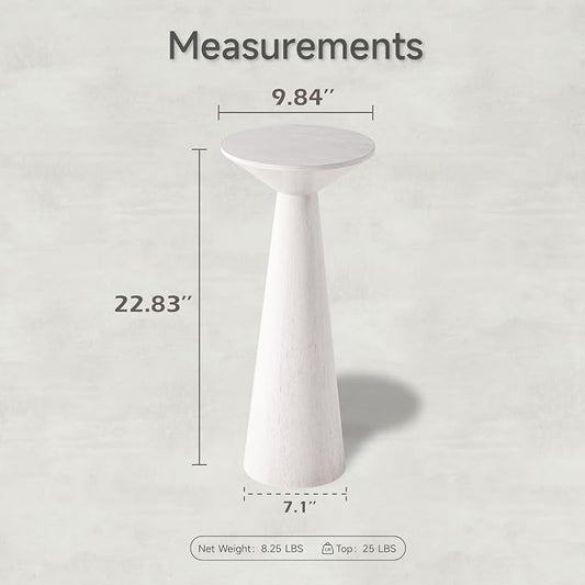 COZAYH Farmhouse Tall Pedestal End Table Small Solid Wood Martini Table Plant Stand Modern Round Drink Table for Small Space Living Room, White