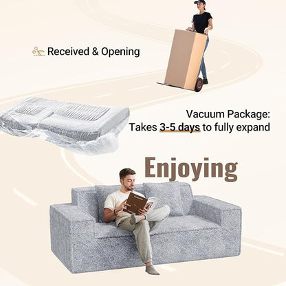 77'' Modern Cloud Loveseat Sofa in Chenille, Deep Seat Boneless Couches Includes 2 pcs Pillows for Living Room, Bedroom, Apartment(Gray)